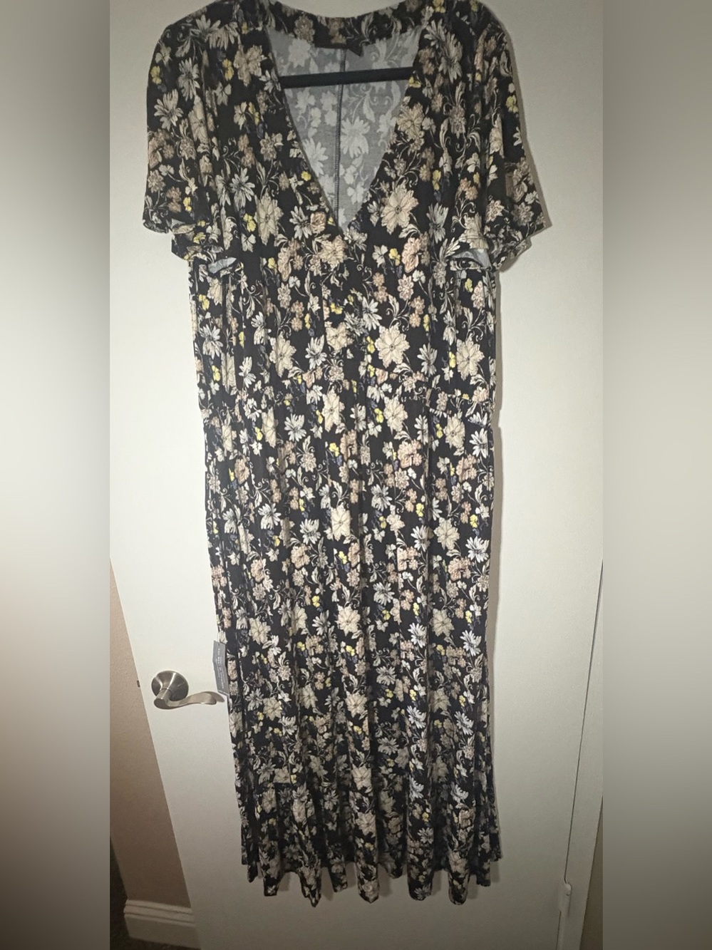 Lane Bryant Black Floral V-Neck Maxi Dress